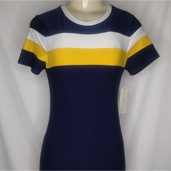 Navy Blue With Stripes Bodycon Dress S - Picture 4 of 15